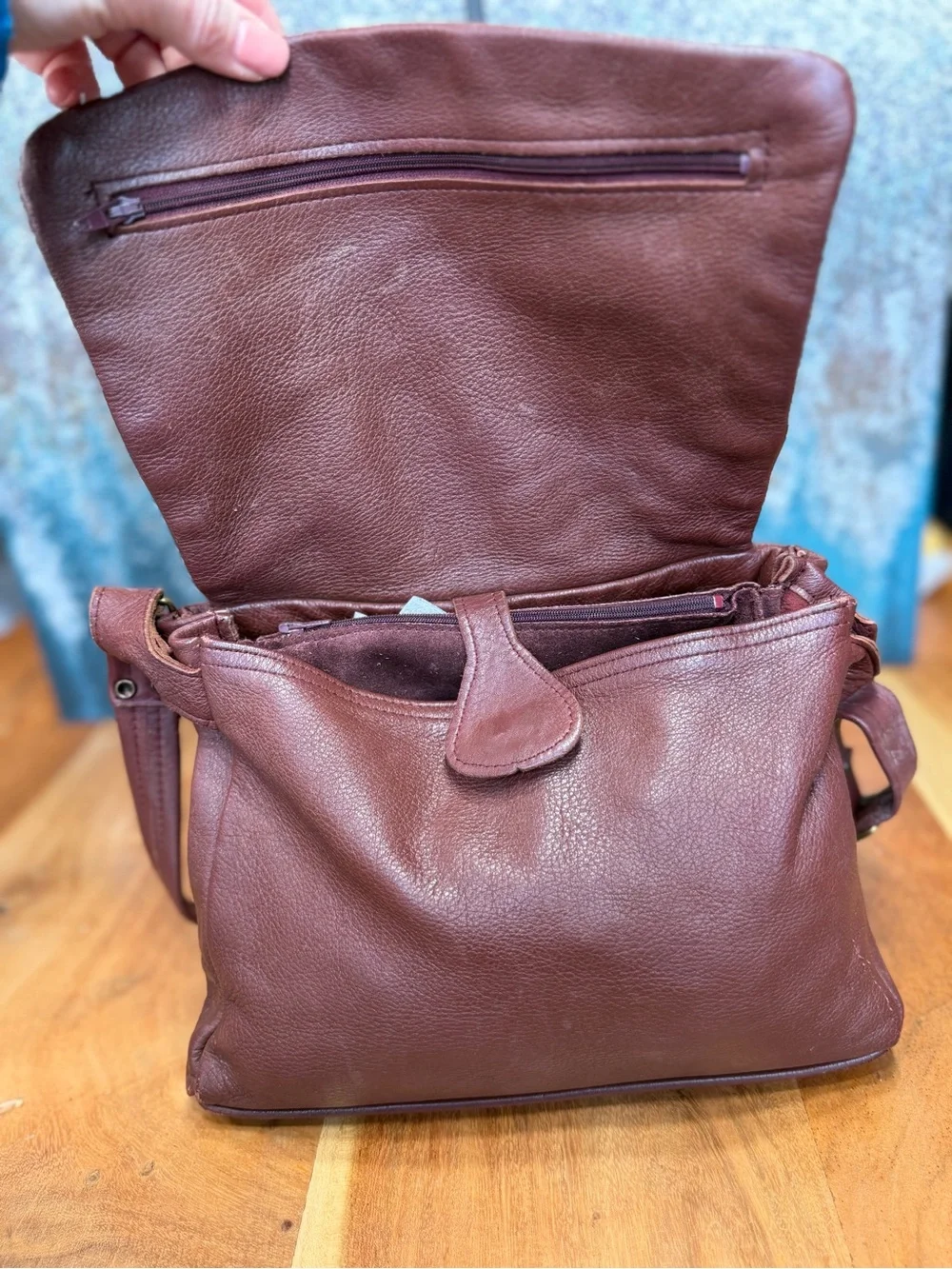 Heacock Vintage Artisanal 1980’s Burgundy/Brown Deerskin Leather Shoulder Bag